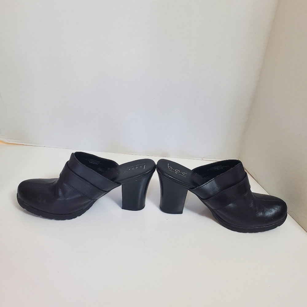 BOC Black Leather Heeled Clogs With Side Buckle Western, Size 9 - Picture 7 of 13